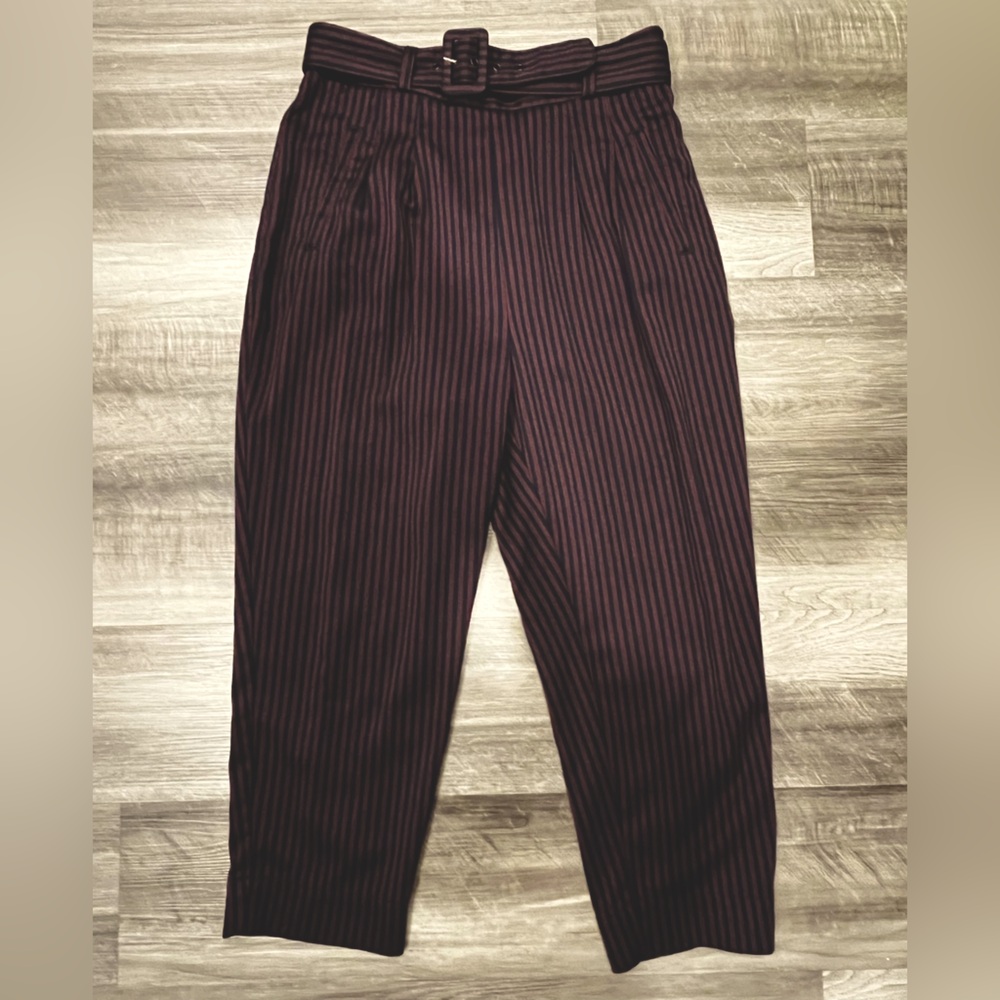 Cropped belted stripes burgundy and blue pants from Anthropologie. Size 12.